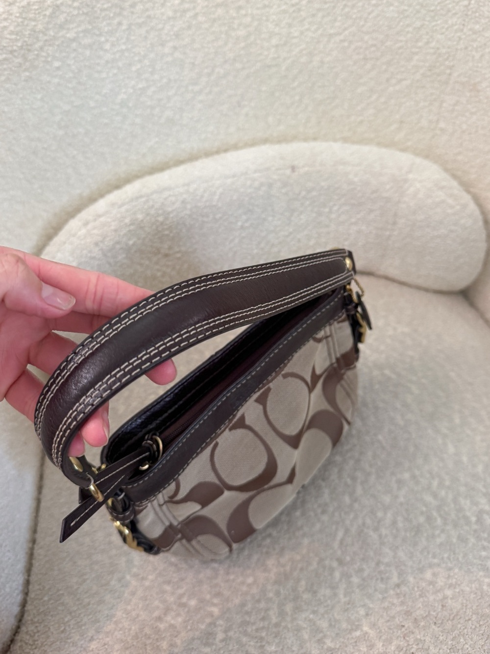 Vintage Coach Signature Canvas Mini Zoe Brown Purse Shoulder Bag Y2K - Picture 8 of 9